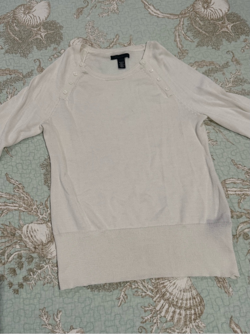 Kenneth Cole Cream Crewneck Button-Shoulder Sweater
